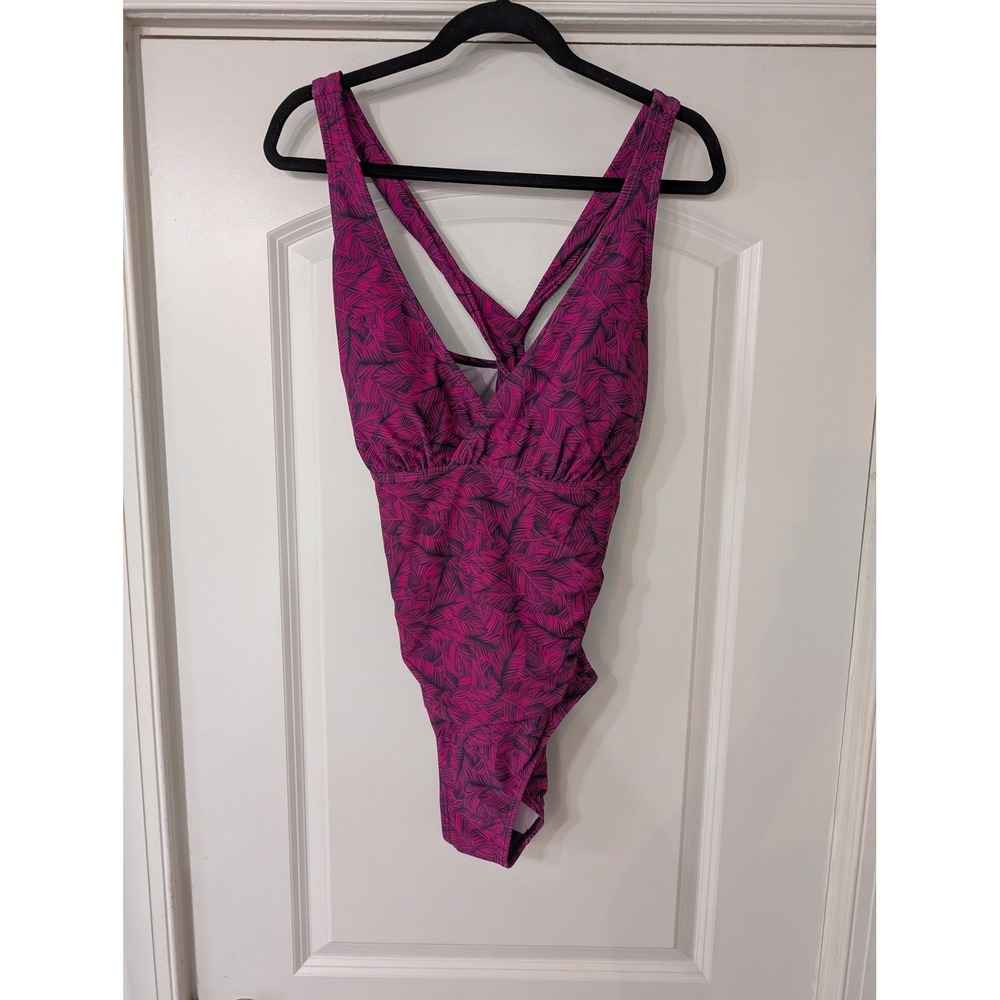 Eddie Bauer Magenta Palm Leaf Ruched One Piece Swimsuit XXL outdoor‎ beachy